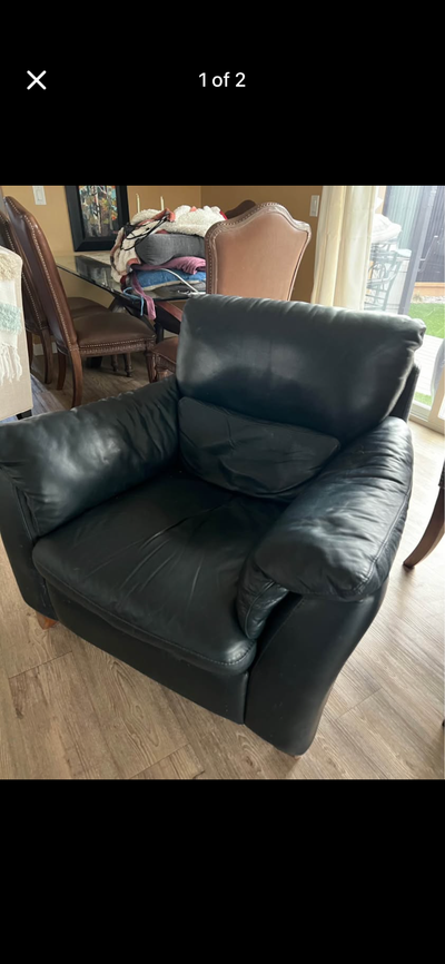 2 Blue leather arm chairs $100 each, View more
