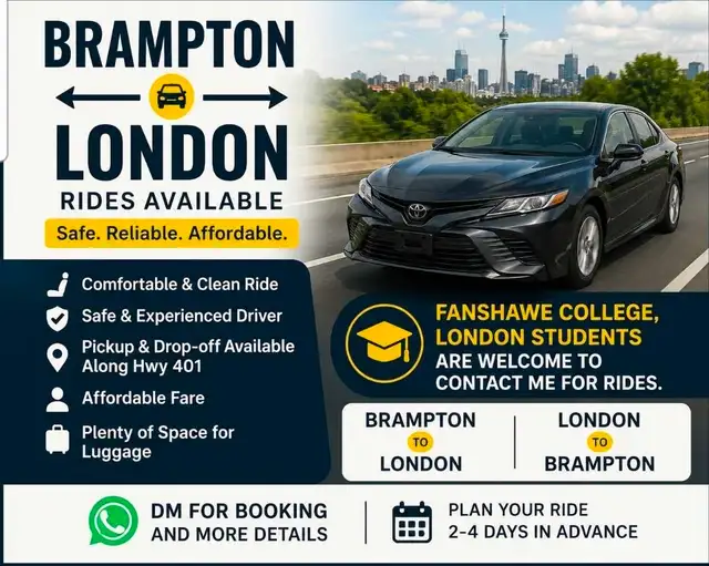 Ride share Round trip from Brampton to London