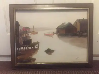 Ivan Sproule artist boats in marina oil painting, View more