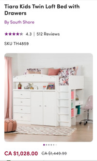 Twin loft Bed with Drawers