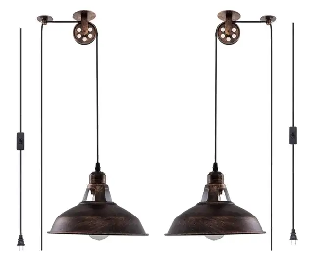 Vintage Industrial Adjustable Wall Pendant Lamp - E26 Base in Indoor Lighting & Fans in Oshawa / Durham Region - Image 2