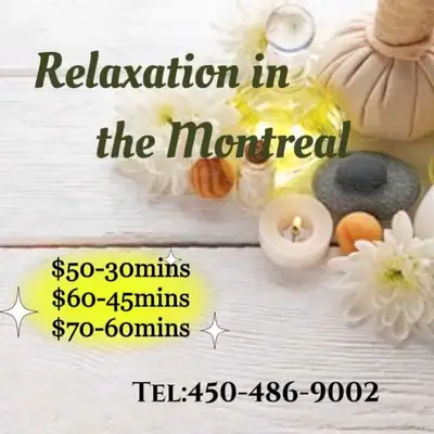 Tel:450-486-9002 Relaxation in the Montreal Step into tranquility with our expert massage services....