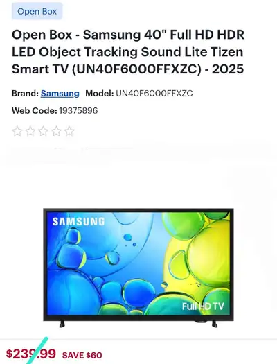 2025 - Samsung 40" Full HD HDR LED TIZEN SMART TV, View more
