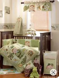 Baby Crib Bedding Set, 5-piece and extras. Like New