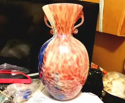 BEAUTIFUL COLORFUL FLOWER GLASS VASE 13" TALL, View more
