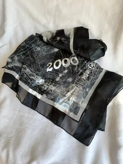 NEW - Collectible, Y2K Black and Silver Silky, Sheer Scarf, View more