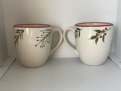 Pair of attractive ceramic coffee mugs in new condition, View more