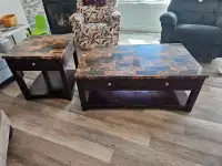 Coffee table with raising tabletop and side table