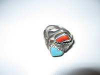 Navajo Turquois and Coral Ring