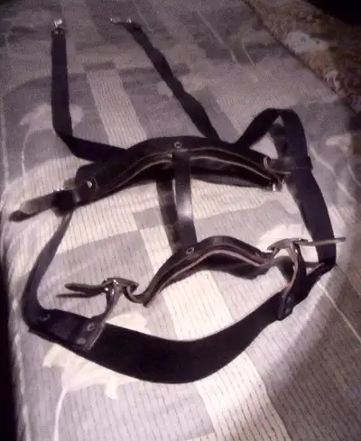 Genuine leather sled dog pulling harness with 4 foot nylon leads. Brand: Hunter Around the body behi...