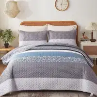 New 3 PC Boho Blue/Grey Quilt Set • QUEEN or KING $90