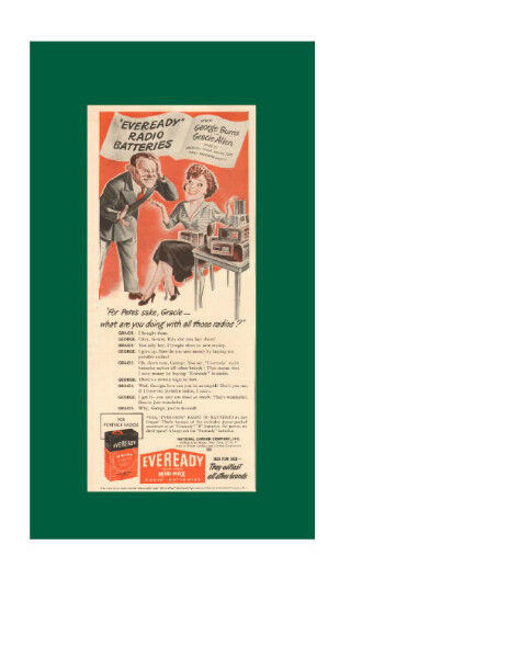 1948 original half-page, Eveready print ad w Burns & Allen dans Art et objets de collection  à Dartmouth