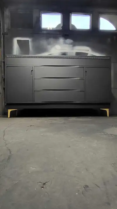 Vintage modern Sideboard in Black with Gold Leg., View more