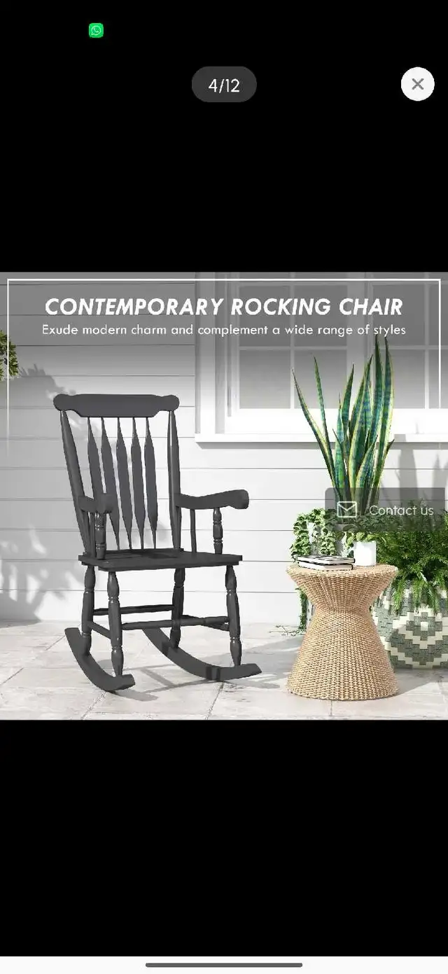 Porch Rocker Chair, Outdoor Wooden Rocking Chair with High Back in Chairs & Recliners in Markham / York Region - Image 5