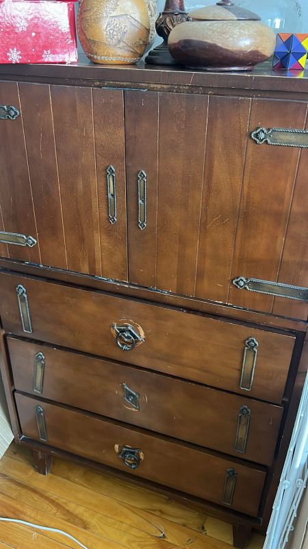 Vintage wood secretary hinge desk secrétaire chest of drawers dans Commodes et armoires  à Ville de Montréal