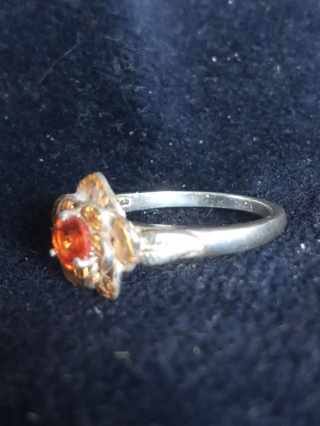 Silver Flower Ring With Gold Nugget Petals and Orange Sapphire  in Jewellery & Watches in Truro - Image 3