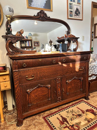 Rare Tiger Oak Antique Sideboard /Buffet