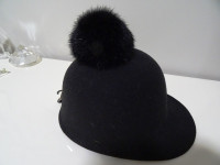 black hat FUR POM POM made in Turkey NW Tags EQUESTRIAN STYLE