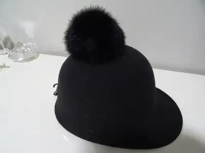 black hat FUR POM POM made in Turkey NW Tags EQUESTRIAN STYLE, View more