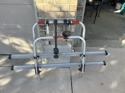 Arvika aluminum 2 bike carrier for travel trailer. Used on 30’ Airstream Classic (now sold). Cost ne...