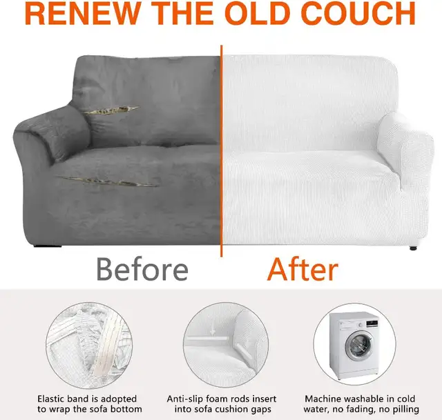NEW Loveseat, White, AUJOY Cover Stretch 1-Piece Slipcover for 2 dans Autre dans London - Image 5