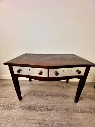 Vintage Wooden Side Table with Two Drawers , View more