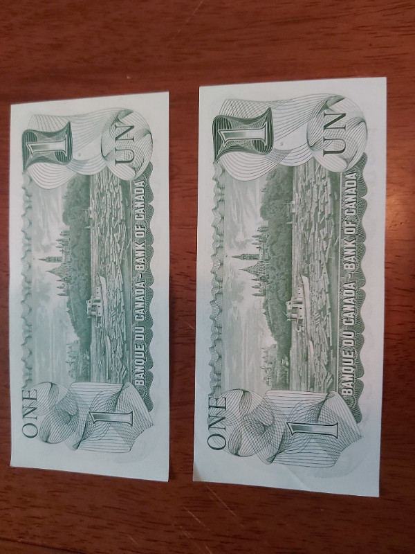 2 B of C 1973 $1 Bills Crow-Bouey BCM 0059109 & 0059110 (in Seq) in Arts & Collectibles in Saint John - Image 4