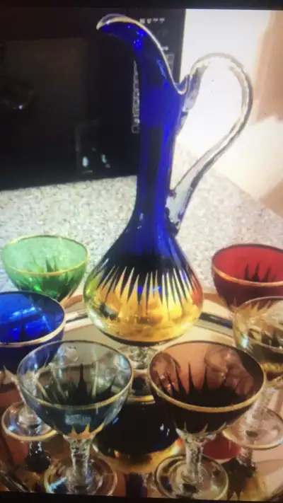 7 PCE-24k GOLD -BOTTLE/GLASS SET ITALIAN, View more