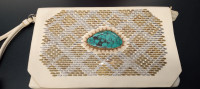 Calleen Cordero Clutch bag w Turquoise beads Embellishment