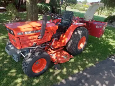 Kubota B8200, 4WD, 3 cyl. Diesel, Power Steering. 5 ft. Heavy Duty Mower with Hydraulic Lift. Also h...