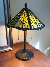 Antique Bradley Hubbard Slag Glass Lamp with Shade & Finial READ