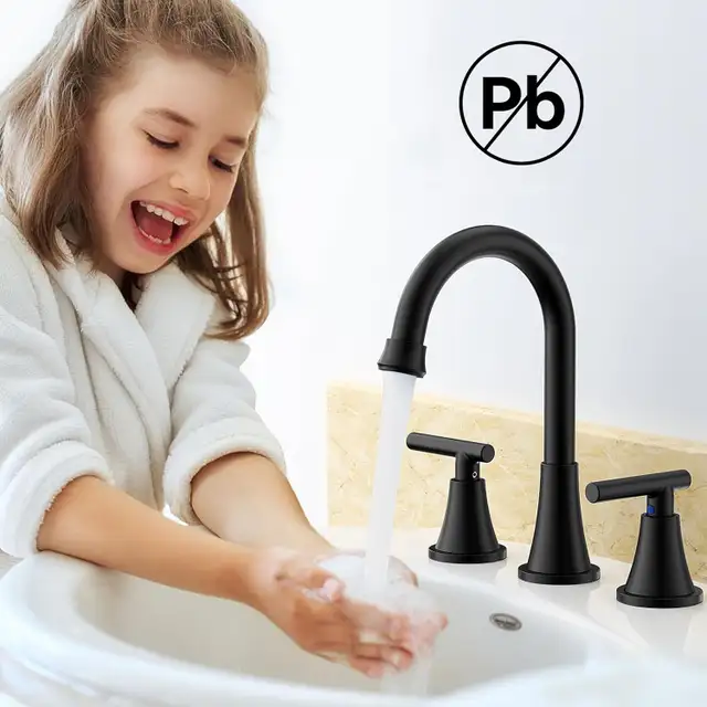 2 Pack Bathroom Faucets for Sink 3 Hole, Hurran Matte Black in Bathwares in Gatineau - Image 4