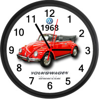 1968 Volkswagen Beetle Convertible (Poppy Red) Custom Wall Clock
