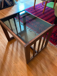 Wood with Glass Top Side Table