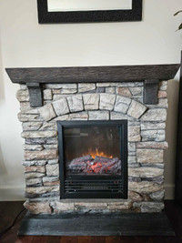 Freestanding Faux Stone Electric Fireplace with Mantel