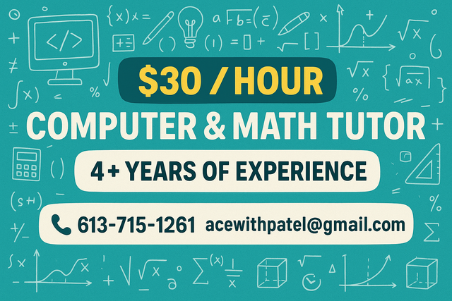 Computer and Mathematics Tutor ($30/hr)64230802274178120