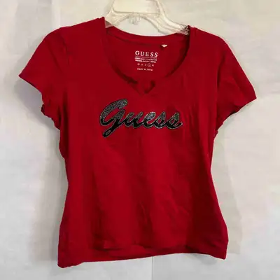 Red GUESS T-shirt Top size Large organic cotton, View more
