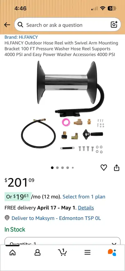 This is a Hi.FANCY outdoor hose reel with a swivel arm mounting bracket, capable of supporting a 100...