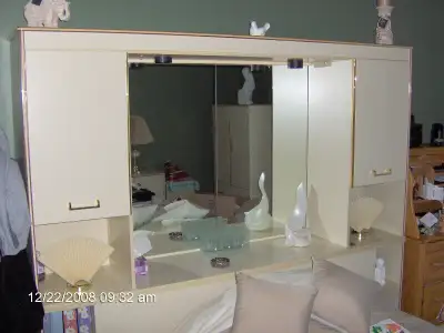 bedroom set 3pcs (beige melamine) mirror headboard with lights, View more