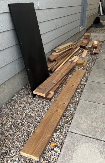 Free lumber cuts. Have been stored in garage. Must take all. For pickup in Sundance (Macleod & Stone...