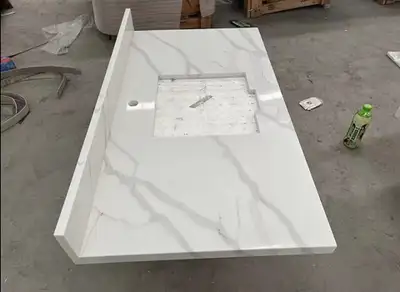 Elegant  Quartz Countertops with Dark Veins | Kitchen & Bathroom, View more