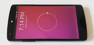 LG Nexus 5 running on Ubuntu Touch OS. The phone is factory unlocked and can be used on any carrier...