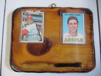 Vintage Solid Wood Hand Made Baseball Card Wall Plaque Cir 1960s