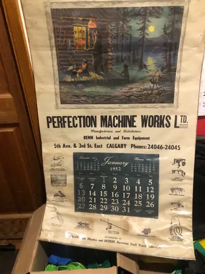Most likely a one if a kind loxal Calgary advertising calendar from 1952– not perfect but pretty dan...