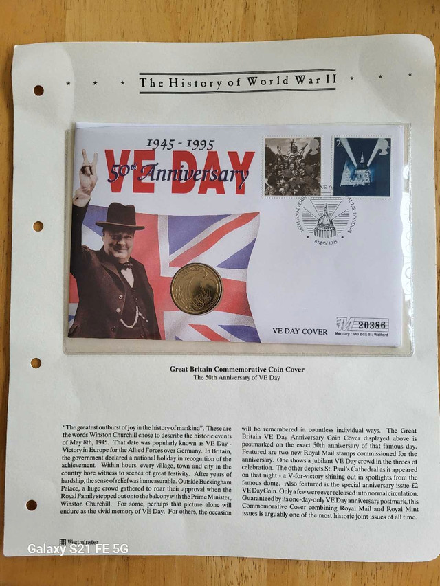 V E Day 50th Anniversary cover/coin in Hobbies & Crafts in Peterborough