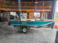 14 Ft Aluminum Boat, 25 Merc, Trailer