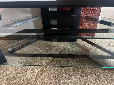 TV Stand. Black w/ glass shelves, View more