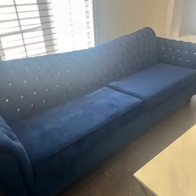 Large Royal Blue Velvet Tufted Sofa, View more