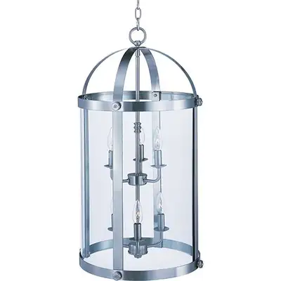 Grand 2-Tier, 6-Bulb, Satin Nickel / Curved Glass Foyer Pendant, View more