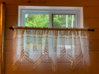 CURTAIN—38inW-crocheted lace with Pom-Pom edging